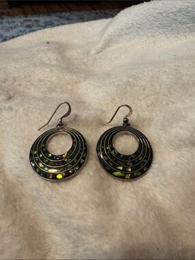 Iridescent Green Circular Drop Earrings - Women Jewelry